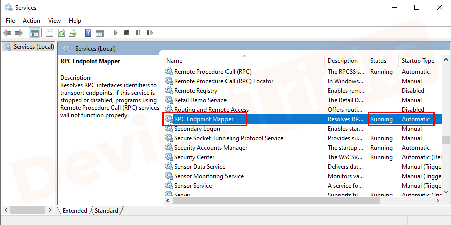 How to Fix “The RPC Server is unavailable“ Error in Windows 10? Now select RPC Endpoint Mapper and check the same.